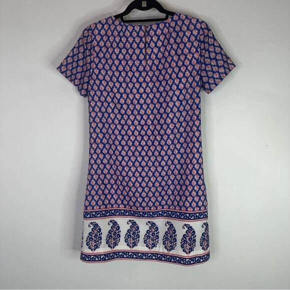 J. Crew Paisley Short sleeve Shift Dress Blue Red Pattern Womens size 0 - Picture 6 of 8